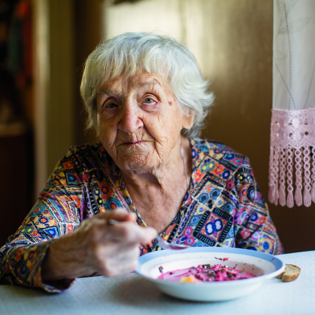 A volunteer delivery food to a senior